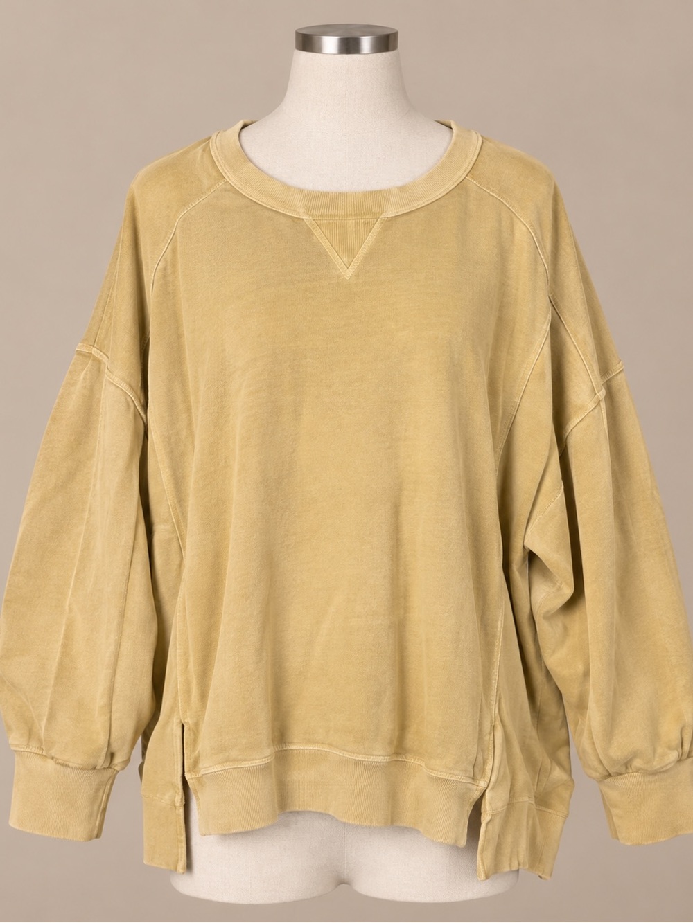 Free People Oversized Light Mustard Yellow Sweatshirt Sz Large Relaxed Pullover